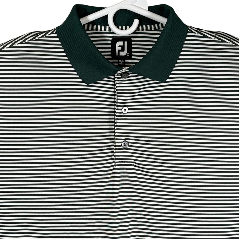 FootJoy Mens Tradition Golf Club Polo Shirt Green White Striped Size Large